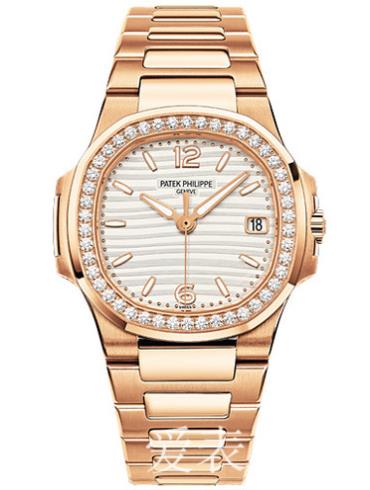 百達翡麗女表Nautilus系列玫瑰金/白色表盤(pán)7010_1R-011