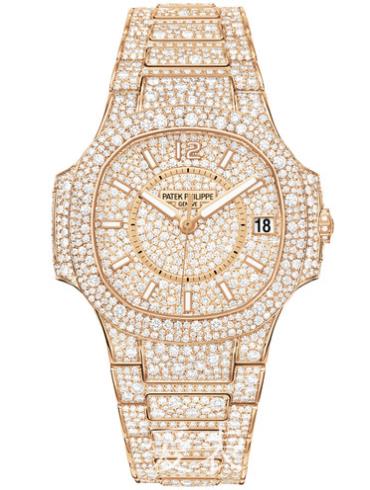 百達翡麗女表Nautilus系列玫瑰金/鑲鉆/玫瑰金/鑲鉆表盤(pán)7021_1R-001