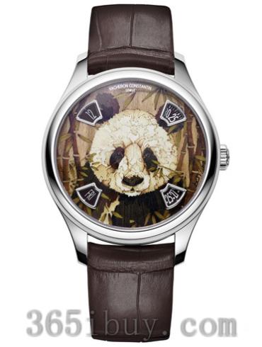 江詩(shī)丹頓男表Les Cabinotiers閣樓工匠系列鱷魚(yú)皮/手工細木鑲嵌工藝制作的大熊貓及棕色背景表盤(pán)7600C_000G-B450