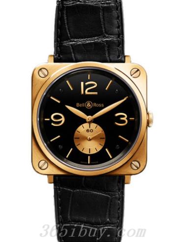 柏萊士男表AVIATION系列鱷魚(yú)皮/黑色表盤(pán)BR_S_ROSE_GOLD_BLACK_DIAL