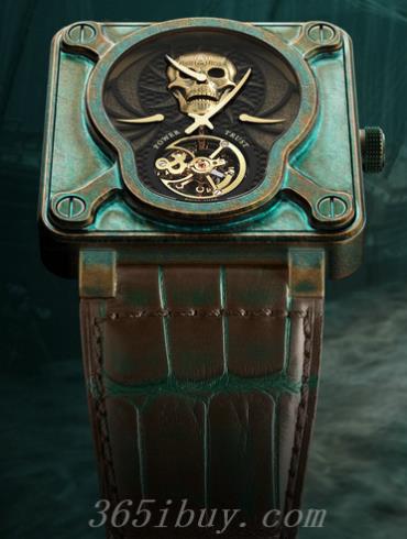 柏萊士男表AVIATION系列“光面”黑/青綠色表盤(pán)BR_01_SKULL_BRONZE_TOURBILLON