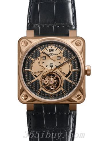 柏萊士男表AVIATION系列鱷魚(yú)皮/黑色表盤(pán)BR_01_TOURBILLON_PINK_GOLD_Black