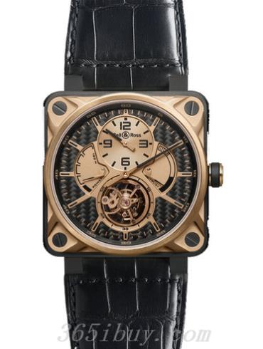 柏萊士男表AVIATION系列鱷魚(yú)皮/黑色表盤(pán)BR_01_TOURBILLON_PINK_GOLD_TITANIUM