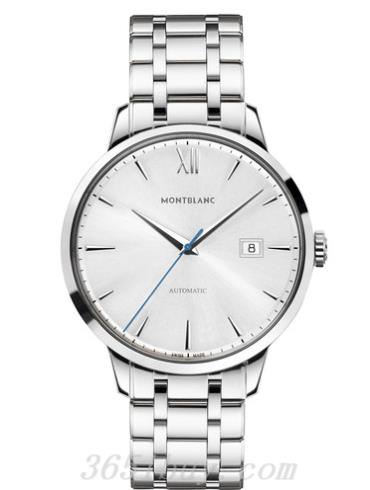 萬(wàn)寶龍男表傳承Chronométrie系列精鋼表鏈/銀白色表盤(pán)111581