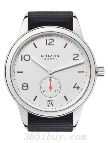 NOMOS男表Club系列藍黑色織物表帶，防水/白色表盤(pán)775