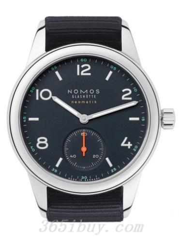 NOMOS男表Club系列藍黑色織物表帶，防水/黑色表盤(pán)741