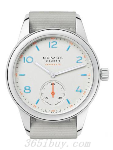 NOMOS男表Club系列淺灰色織物表帶，防水/白色表盤(pán)740
