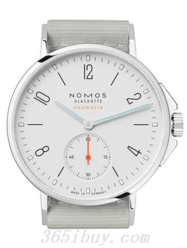 NOMOS男表AHOI系列淺灰色織物表帶，防水/白色表盤(pán)560
