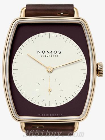 NOMOS男表LUX系列深棕色霍爾文高級科爾多瓦馬皮，包邊處理，帶襯墊/黑色表盤(pán)942
