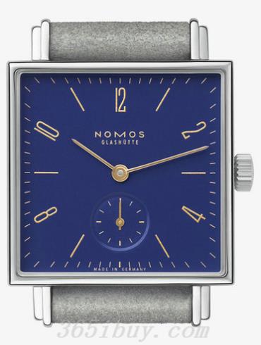NOMOS女表Tetra系列灰色絨面麂皮/藍色表盤(pán)490