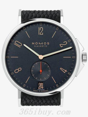 NOMOS男表AHOI系列藍黑色織物表帶，防水/黑色表盤(pán)553
