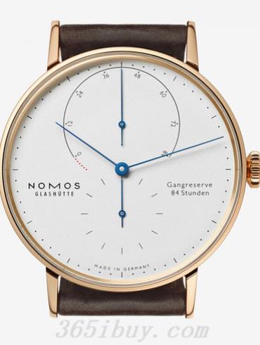 NOMOS男表LAMBDA系列棕色霍爾文高級科爾多瓦馬皮，包邊處理，帶襯墊/白色表盤(pán)953