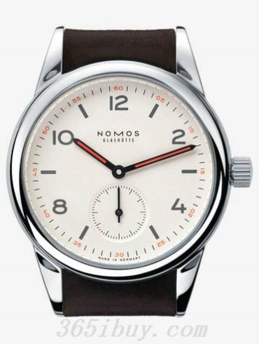 NOMOS男表Club系列棕色霍爾文高級科爾多瓦馬皮，紅色縫線(xiàn)/白色表盤(pán)701