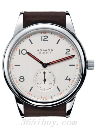 NOMOS男表Club系列棕色霍爾文高級科爾多瓦馬皮，紅色縫線(xiàn)/白色表盤(pán)751