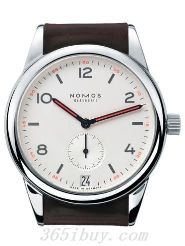 NOMOS男表Club系列棕色霍爾文高級科爾多瓦馬皮，紅色縫線(xiàn)/白色表盤(pán)731