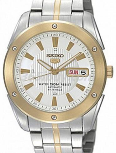 精工男表Seiko 5系列精鋼/PVD鍍金/白色表盤(pán)SNZF36J1
