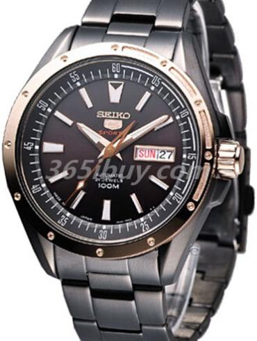 精工男表Seiko 5系列精鋼PVD/黑色表盤(pán)SRP162J1