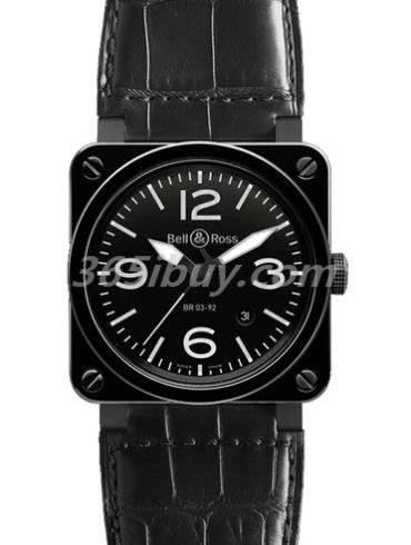 柏萊士男表AVIATION系列鱷魚(yú)皮/帆布/黑色表盤(pán)BR_03-92_BLACK_CERAMIC