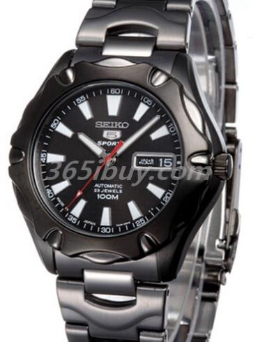 精工男表Seiko 5系列精鋼PVD/黑色表盤(pán)SNZG95J1