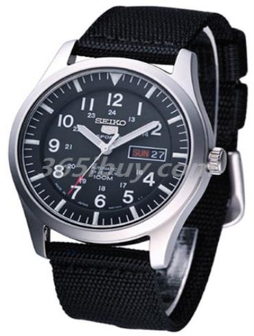 精工男表Seiko 5系列尼龍/黑色表盤(pán)SNZG15J1