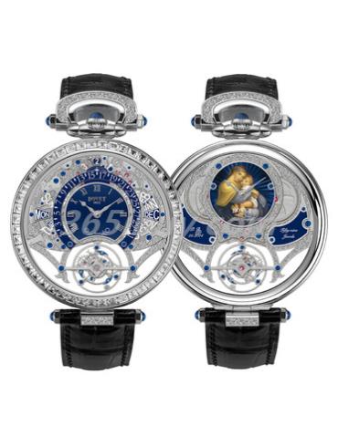 播威男表Fleurier Grandes Complications系列鱷魚(yú)皮/正面藍色瓷漆，背面微繪畫(huà)表盤(pán)表盤(pán)AIQPR500-SB1C23