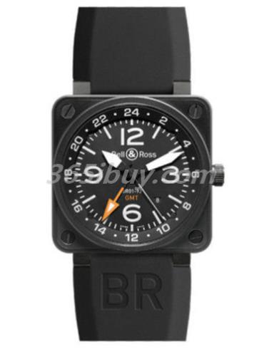柏萊士男表AVIATION系列小牛皮/黑色表盤(pán)BR0193-GMT_SRU