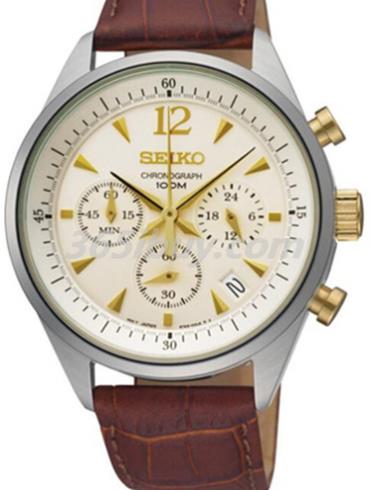 精工男表Chronograph系列皮革/米黃表盤(pán)SSB069J1
